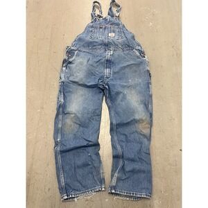 Round House Bib Overall Men 44x30 Blue Denim 100% Cotton Utility Pocket Workwear
